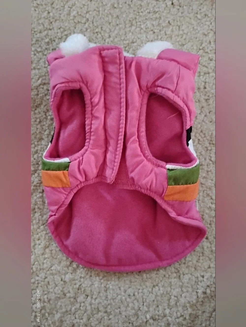 Brand New, Never Worn Pink Hooded Pet Jacket with Multicolor Stripes - Size XXS